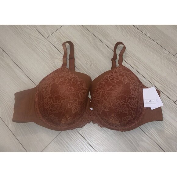 Auden Lightly Lined Balconette Coverage Underwire Bra Lace Womens 46C Brown New - Picture 2 of 7